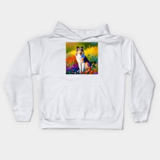 Rough Collie in a Flower Field Kids Hoodie